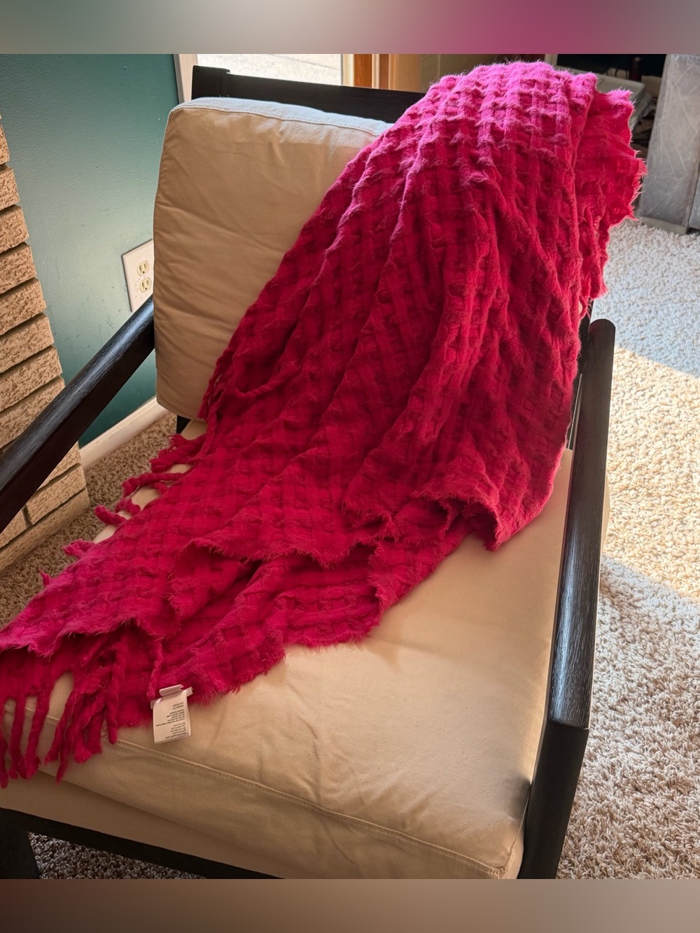 Anthropologie Hot Pink Textured Throw Blanket